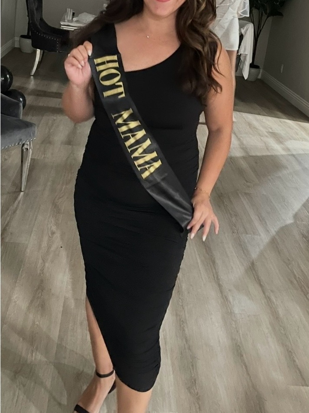 Lulu's Black One-Shoulder Midi Dress